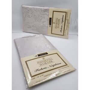 Vintage 2004 Better Home Poinsettia Damask Fabric Napkins White Cream Lot of 4 N
